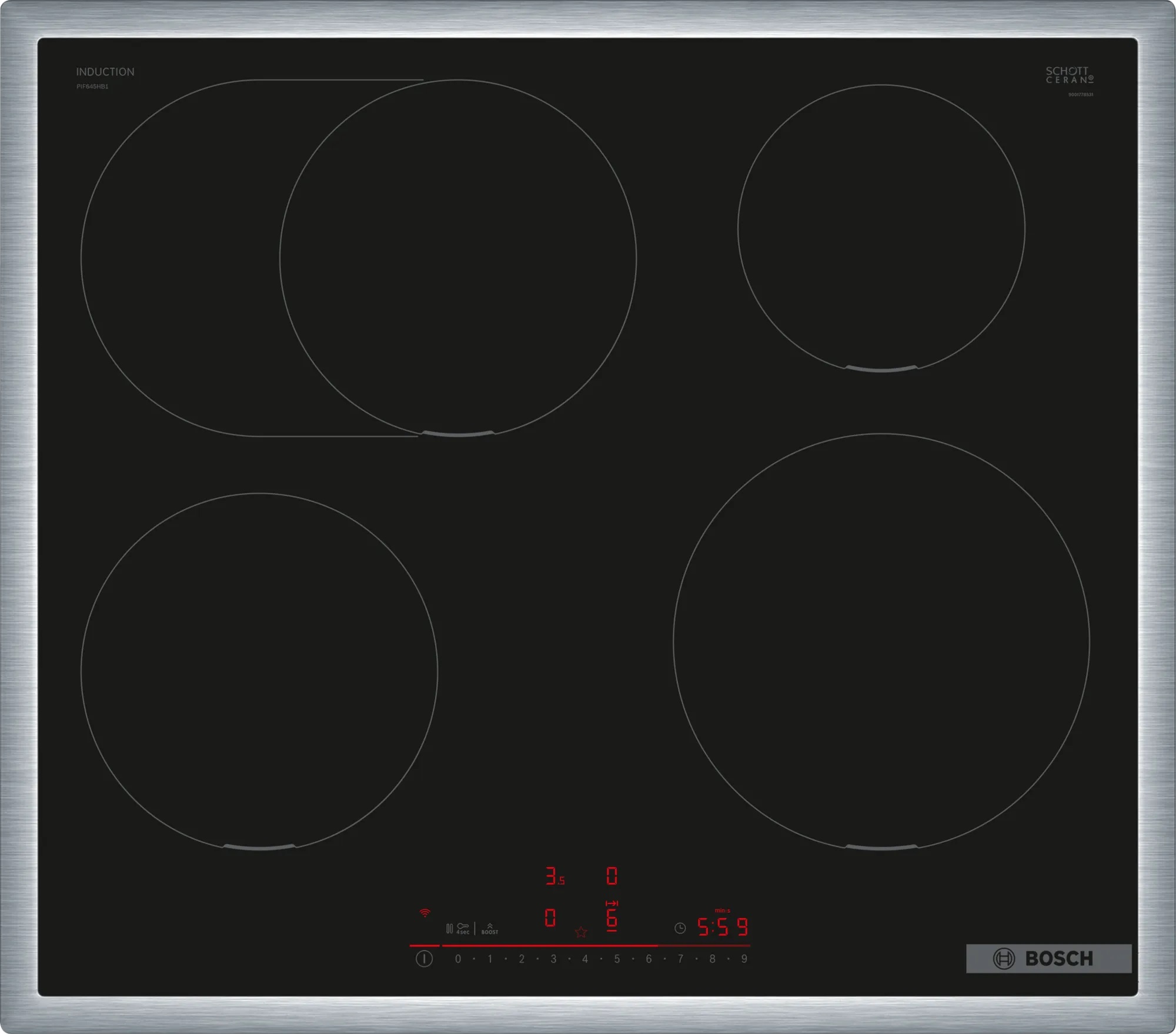 Bild von Bosch PIF645HB1E Serie 6 Induktionskochfeld 60 cm Schwarz, Mit Rahmen aufliegend