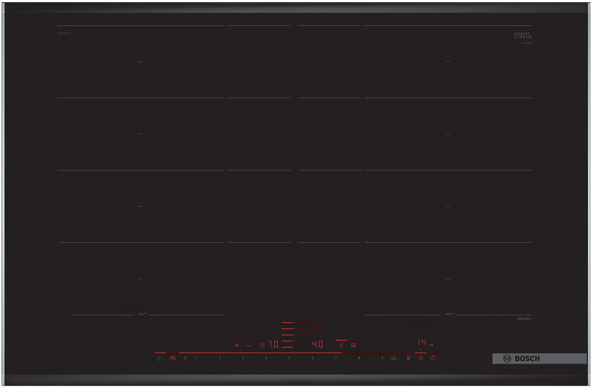 Bild von Bosch PXY875DC1E  Serie 8 Induktionskochfeld 80 cm Schwarz, Mit Rahmen aufliegend